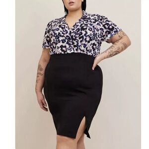 Torrid Black Floral Ponte Studio Crepe Short Sleeve Bodycon Dress Size 4X NWT